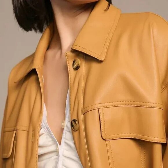 Anthropologie Maeve Faux Leather Camel/Tan Oversized Jacket Shirt NWOT - Picture 4 of 16